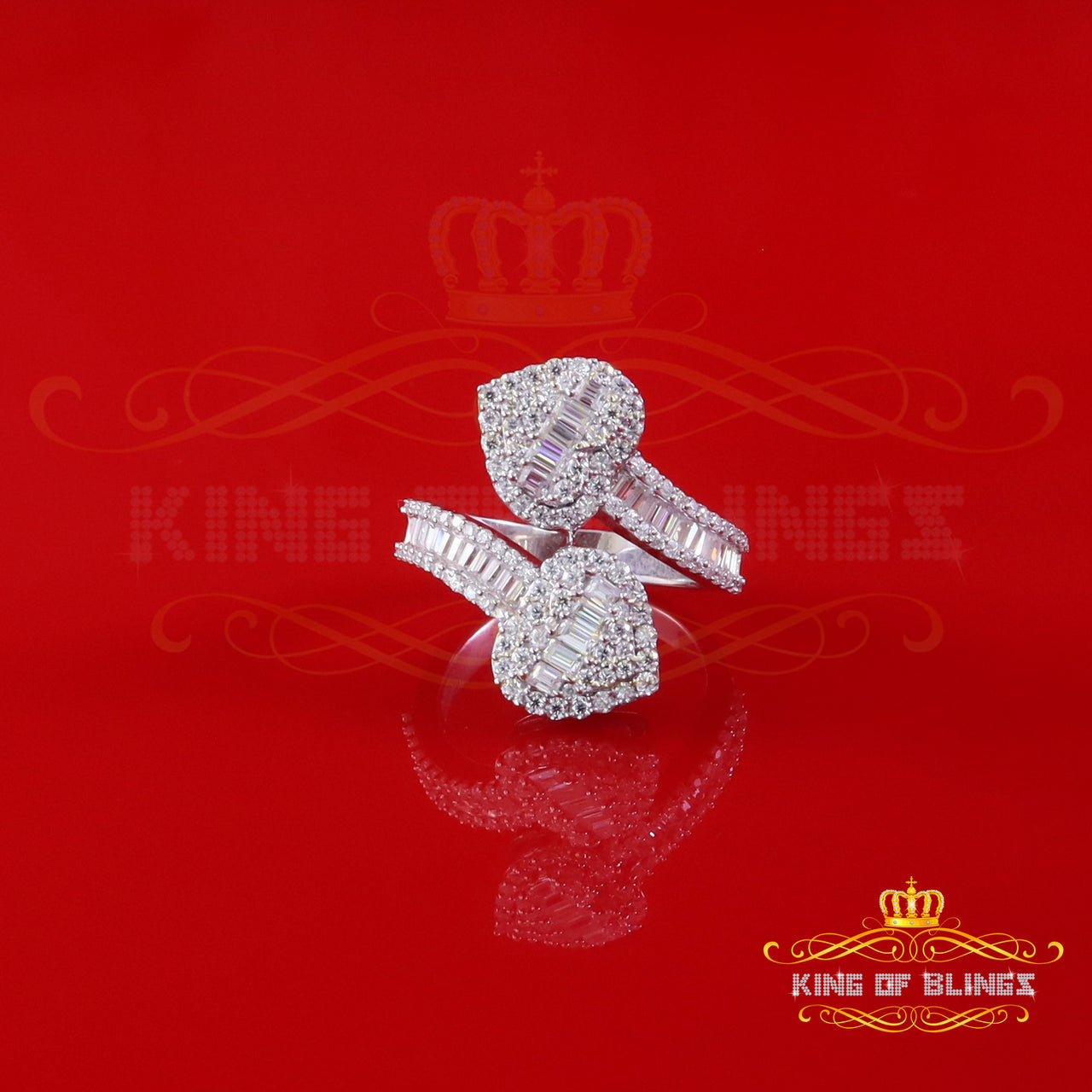 King of Bling's Womens 925 Silver White 2.00ct VVS 'D' Moissanite Tinny Heart Rings Size 8 King of Blings