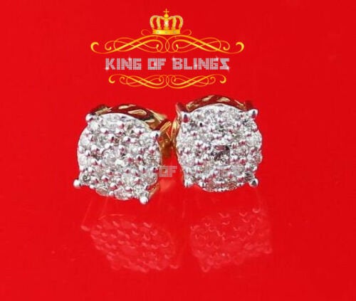 King Of Bling's 10K Real Yellow Gold Real Diamond 0.60CT Men's/Women's Stud Round Earring