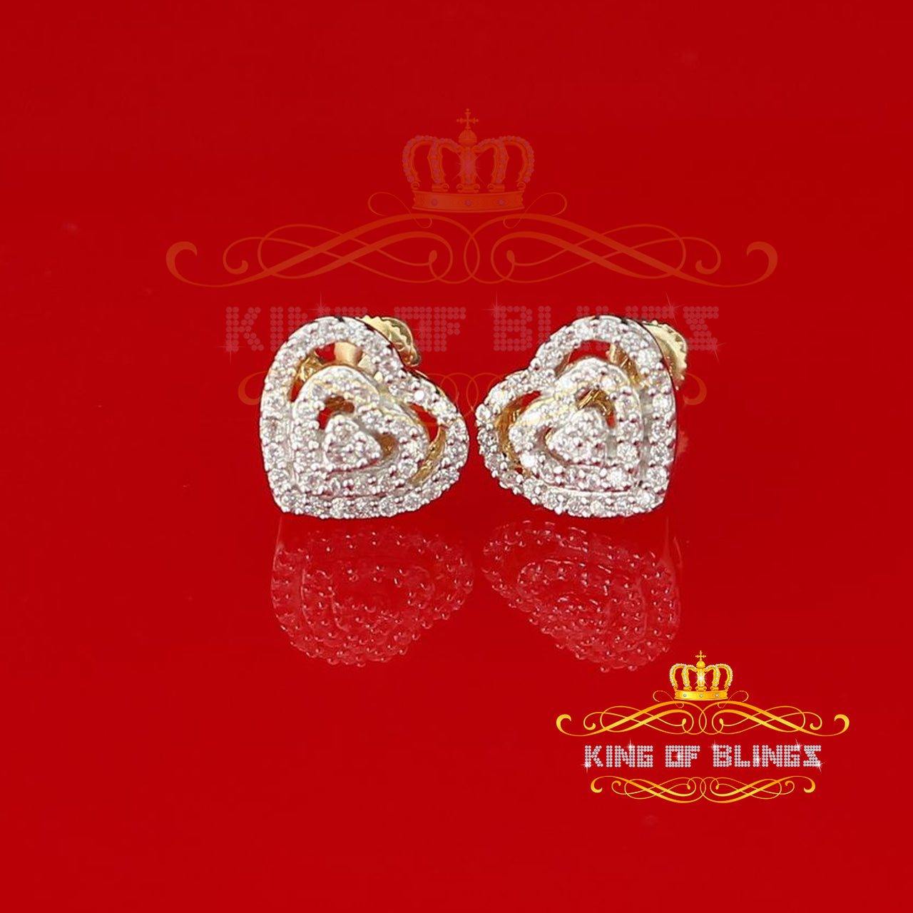 King of Bling's 1.07ct Cubic Zirconia 925 Yellow Silver Women's & Men's Hip Hop Heart Earrings