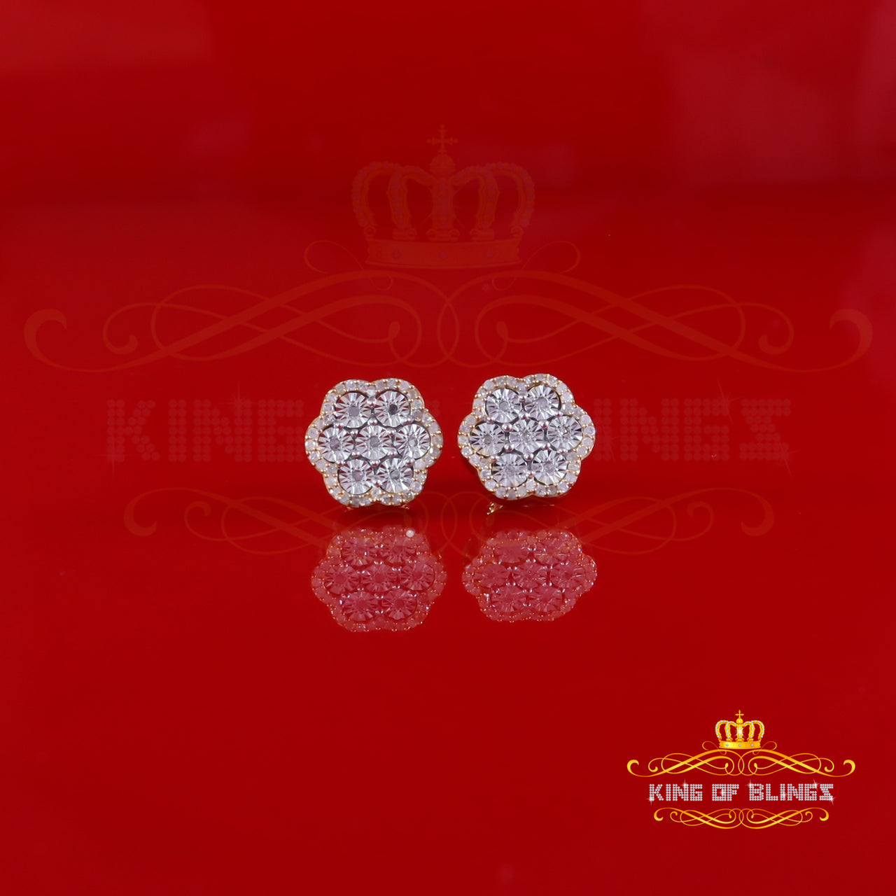 King of Blings-Miracle Set Small 0.40ct Diamond 925 Silver Yellow for Men/Women Stud Earrings