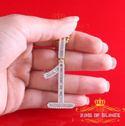 Yellow 925 Silver Baguette Numeric Number '1 'Pendant 4.0ct Cubic Zirconia KING OF BLINGS