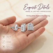 King Of Bling's 925 Sterling Silver 0.05ct Small Diamond Women's & Men's White Square Earring KING OF BLINGS